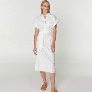 Mara Hoffman Cameron Shirt Dress Midi Belted Removable Sleeves Collared White